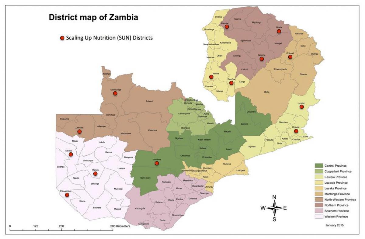 Zambia wilaya updated ramani
